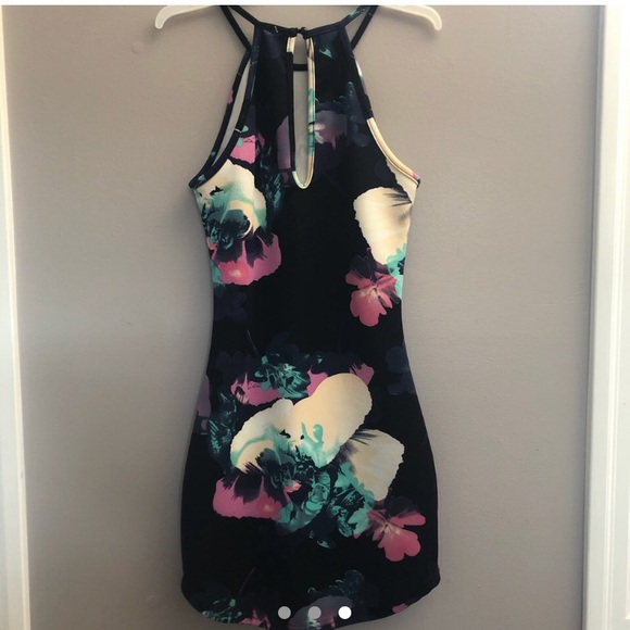Floral print halter mini dress, - Picture 2 of 2